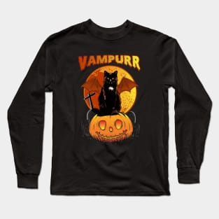 Vampurr Vampire Black Cat T-Shirt Halloween Tee Long Sleeve T-Shirt